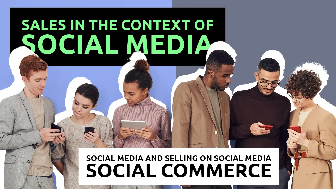 Thumbnail of a diverse group of people with their digital devices doing social commerce