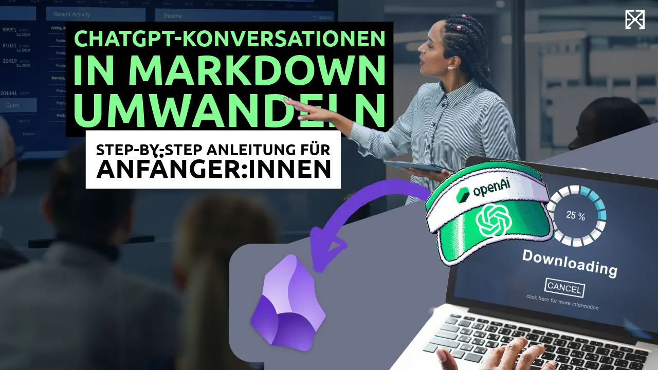 präsentierende Geschäftsfrau und Laptop mit Download Window