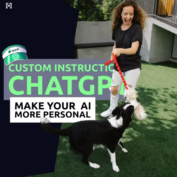 YouTube Thumbnail depicting a woman training a dog wearing an OpenAI ChatGPT cap.