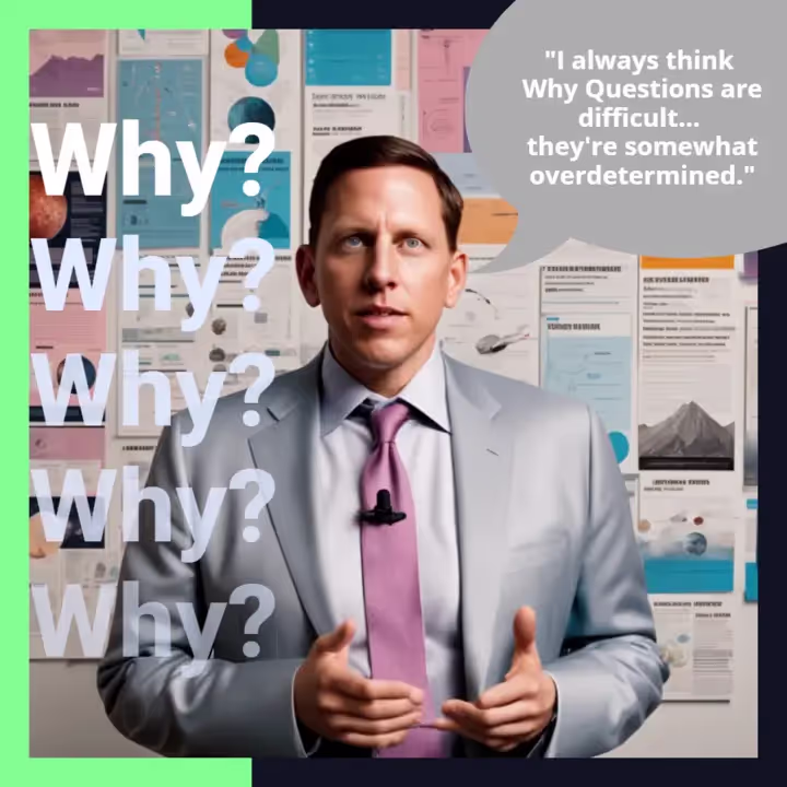 Peter Thiel spricht vor einer Wand mit Postern mit wissenschaftlichen Errungenschaften