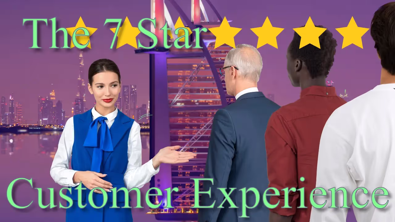 hotel employer in front of the skyline of Dubai and the 7-star hotel