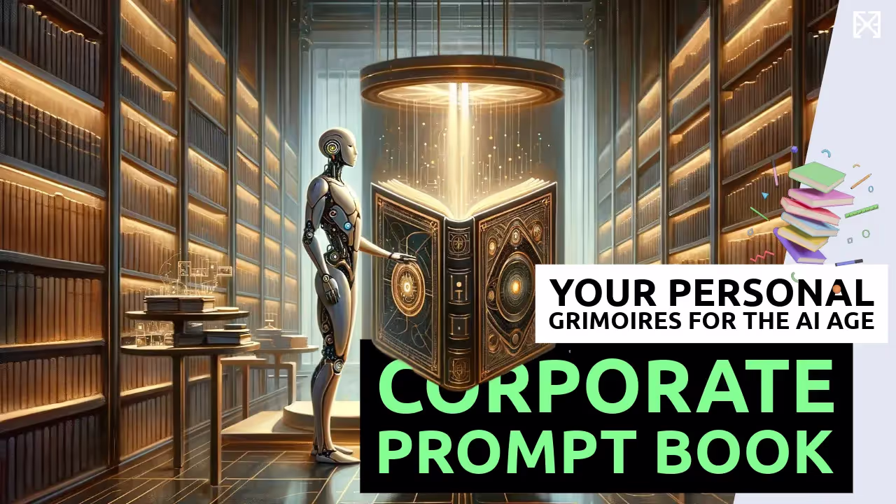 Humanoid AI robot in a corporate HQ library