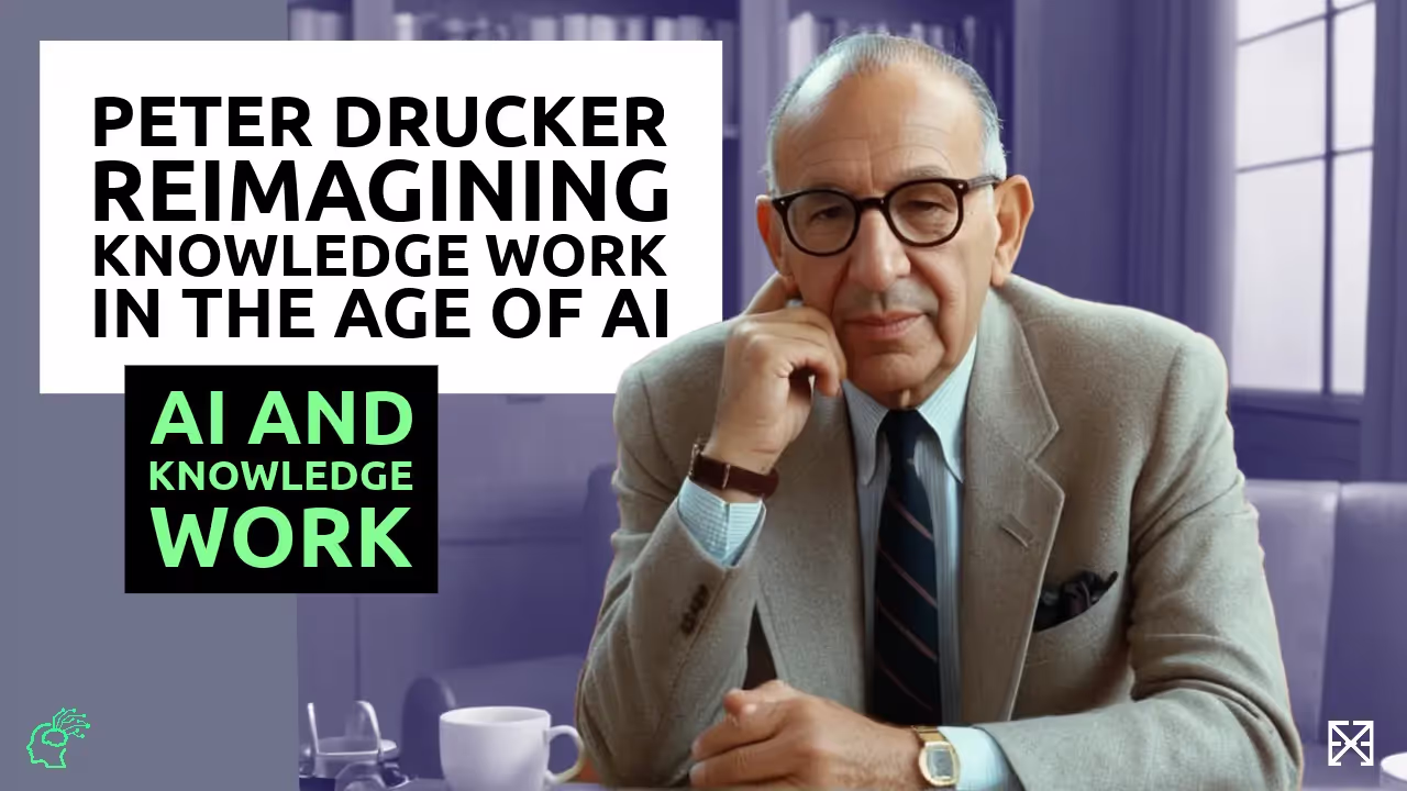 Peter Drucker sitting at desk in office