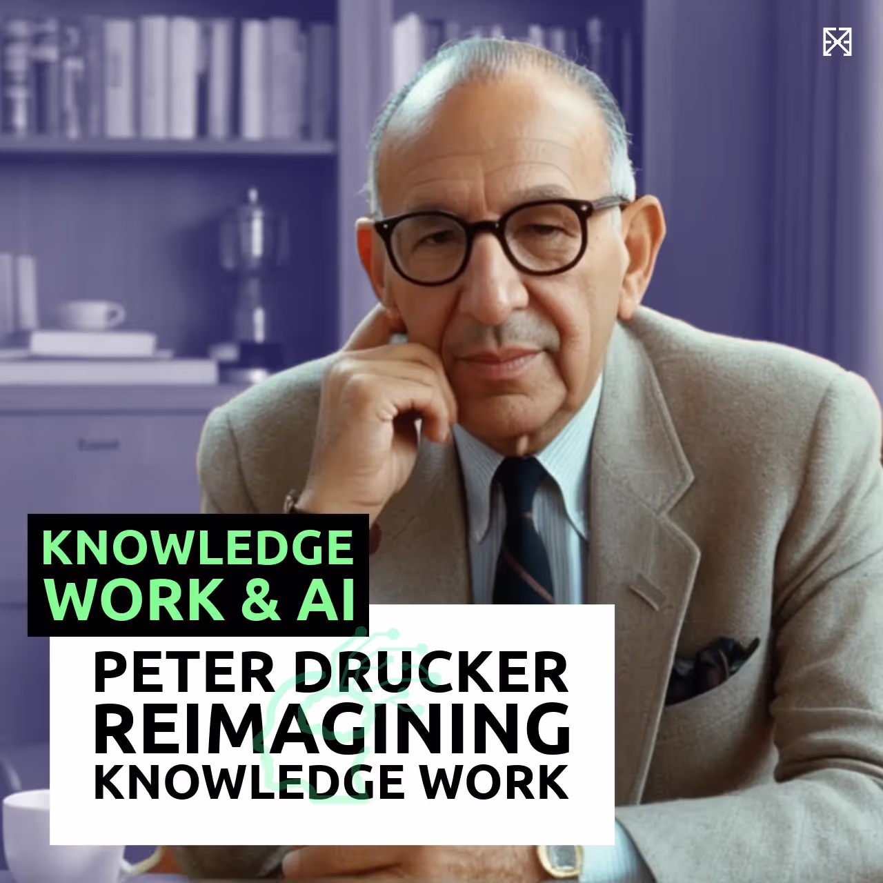 Peter Drucker sitting at desk in office