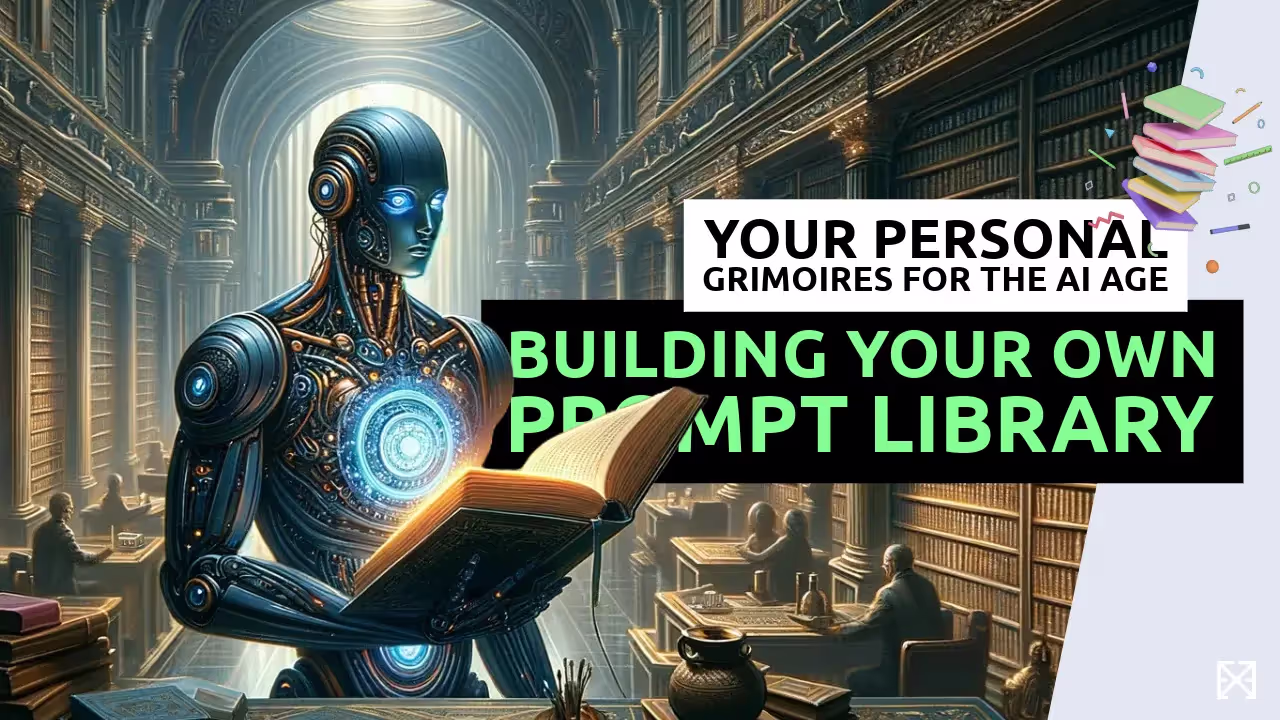 Humanoid AI robot in an old library