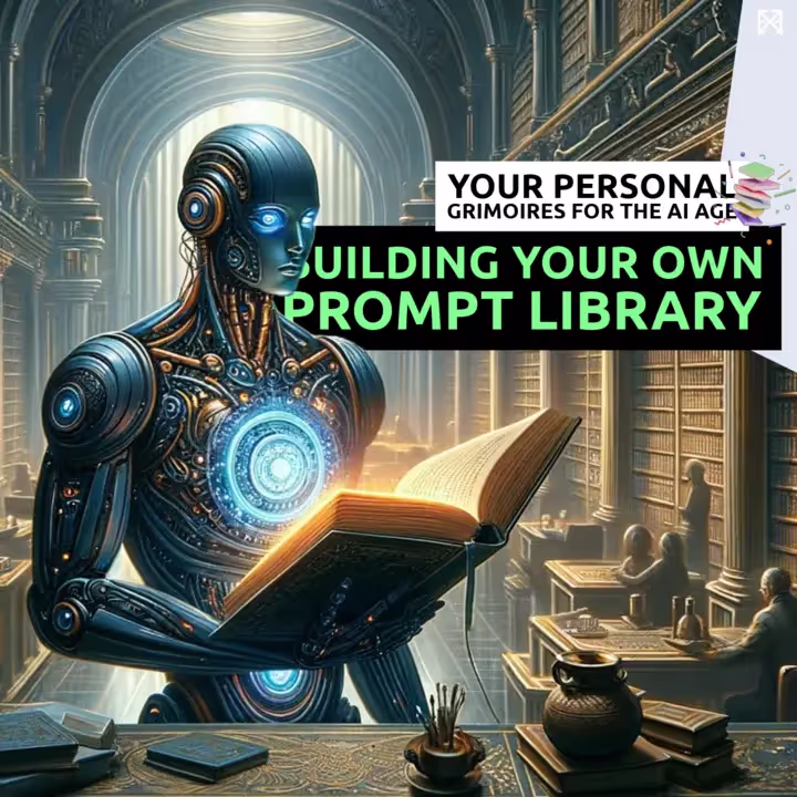 Humanoid AI robot in an old library